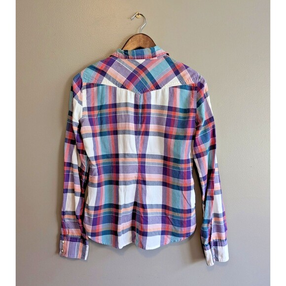American Eagle Size Medium Pearl Snap Top Womens Plaid Shirt Multi Color Western - Picture 6 of 6